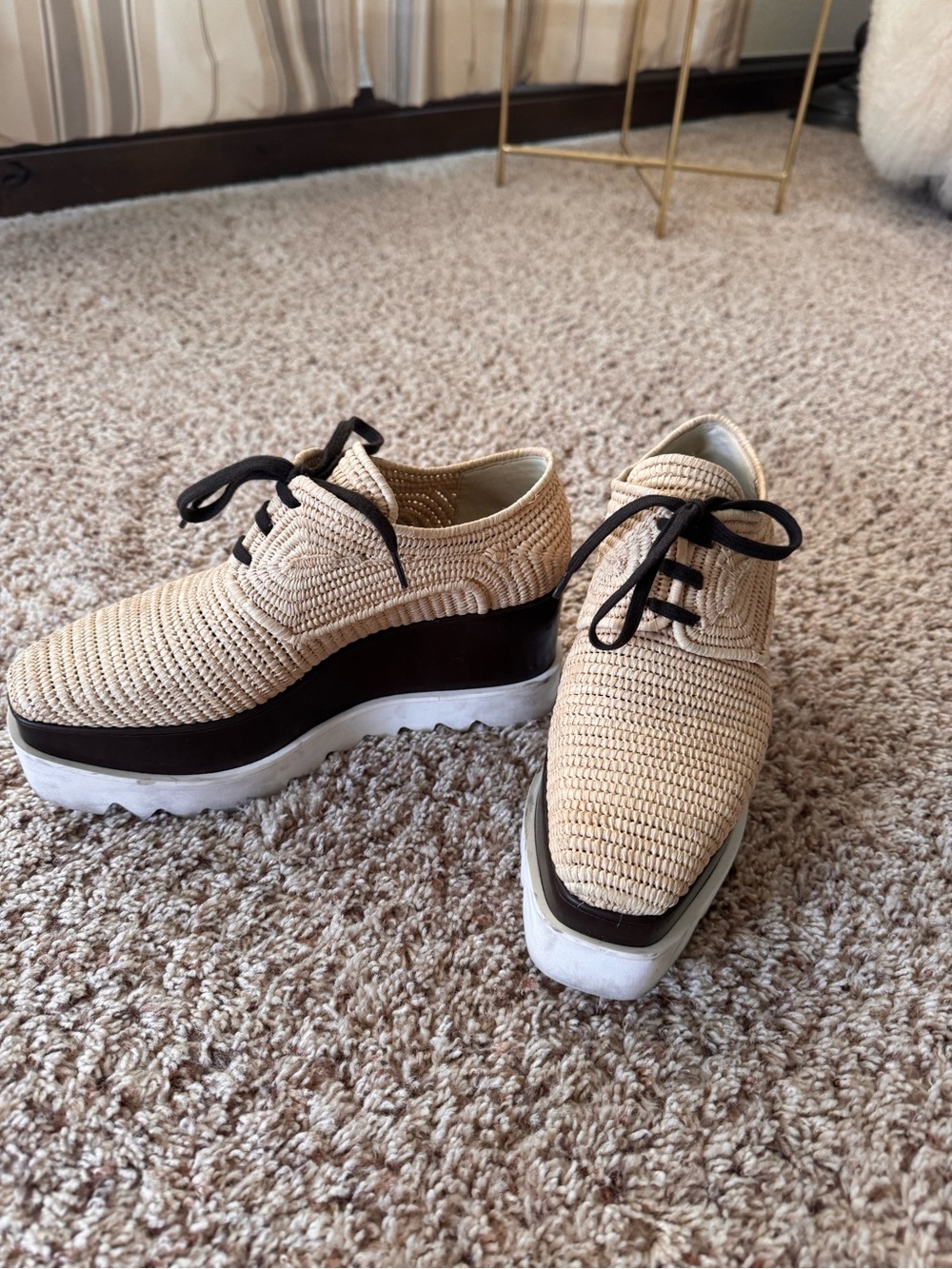Stella McCartney Beige Woven Lace-Up Platform Sneaker